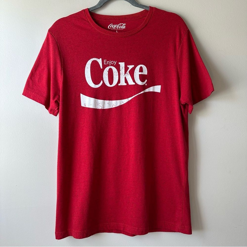 Coca Cola Men's Cotton Poly Speckle Logo Casual Streetwear Red T-Shirt Size L